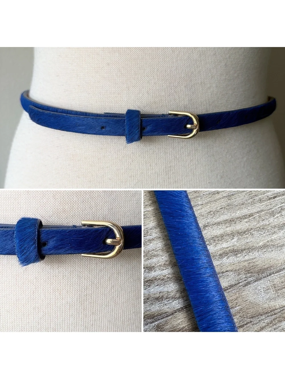 Ann Taylor XS Genuine Leather Blue Haircalf Belt with Gold Buckle